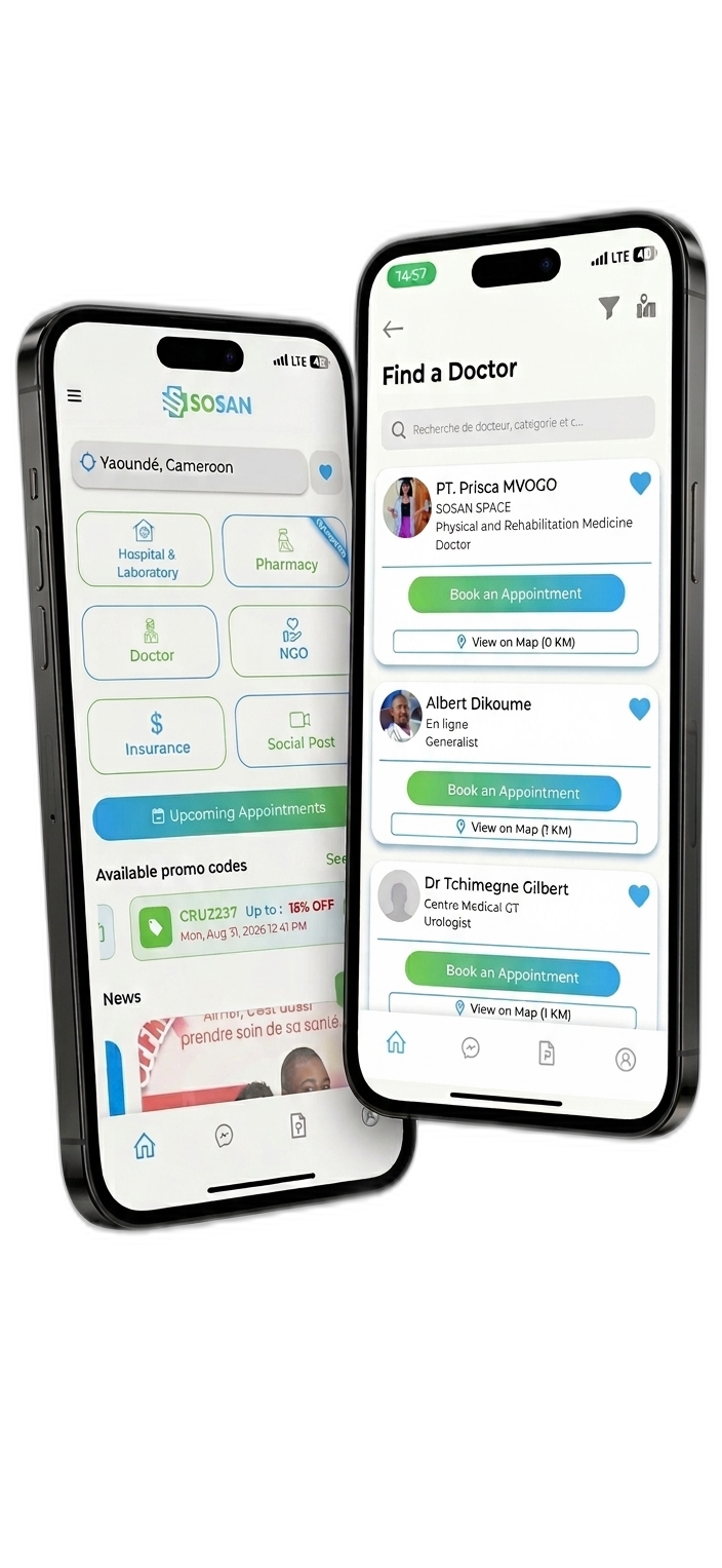 L'application SOSAN : écran d'accueil et recherche de médecin